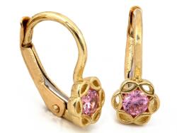 Lovrin Arany fülbevaló 585 rózsaszín virágokkal, egy cirkónia kővel, ajándékba, 14 karátos virág