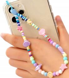  Színes kulcstartó, telefontartó zsinór gyöngyökkel, kagylókkal ajándék