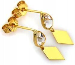  Arany színű, lógós fülbevaló 375, rombusz alakú cirkónia kövekkel, 9 karátos, divatos mintával, ajándék nőknek