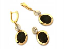 Lovrin Arany ékszerszett 585 nagy, divatos medállal és fülbevalóval, földszínű kővel (Lovrin)