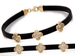 Lovrin Divatos 14 karátos arany karkötő cirkónia kövekkel, fekete szíjjal, 2, 66g súlyú, 19-es méret (60935368)