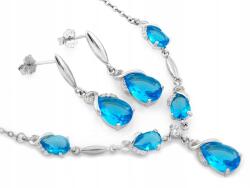 Lovrin Ezüst nyaklánc és fülbevaló kék cirkóniával 925 ékszer szett (390)