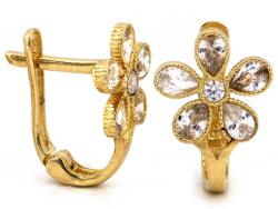 Lovrin Arany fülbevaló 585 virágok cirkóniával 1.29g finom virágos szárral