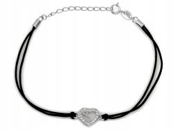 Lovrin 925-ös ezüst szív karkötő cirkóniákkal, fekete zsinóron, 1, 17g ajándék (60277334)