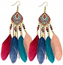  Lógó, hosszú toll fülbevaló, Boho retro stílusú, színes, női tollas fülbevaló (5905884072608)