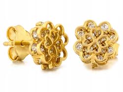 Lovrin Arany fülbevaló 585-ös finomságú, lóhere formájú, stekkeres, áttört mintával, cirkónia kövekkel, ajándék