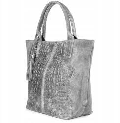 Beltimore Kézitáska női bőr shopper cipzáras táska nagy A4 olasz kozmetikai táska (L94grey)