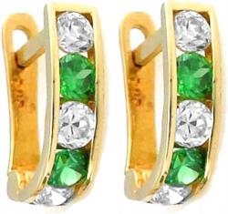 Lovrin Arany fülbevaló 585 gyerekeknek, zöld vesszők cirkónia kövekkel, lányka (Lovrin)