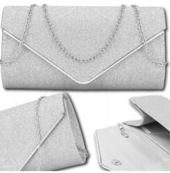 EdiBazzar Ezüst Színű, Csillogó Alkalmi Borítéktáska Kézitáska Esküvőre, Bálba, Partira (Torebka Kopertówka Brokatowa Błyszcząca)