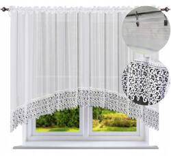 NOW-ART Kész függöny csipkével, íves, 300x160 cm, sima függöny, fehér csipkés függöny (Firany w łuk z koronką białe gładkie m34)