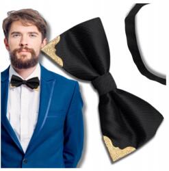 EdiBazzar Elegáns férfi csokornyakkendő fekete állítható csokornyakkendő arany díszítéssel (Czarna Muszka męska regulowana mucha)