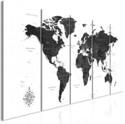 Artgeist Kép - Black and White Map (5 Parts) Narrow