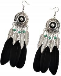 EdiBazzar Toll fülbevaló, lógó tollak, Boho stílusú, hosszú rojtokkal, Fekete, ezüst színű, női (5905884051825)