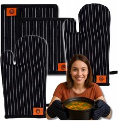  Hőálló Konyhai Kesztyű Szett, Védő Konyhai Kiegészítő, Ajándék Alátét (Rękawice Żaroodporne Kuchenne Komplet 2+2szt)