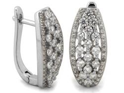 Lovrin Ezüst fülbevaló 925 áttört mintás, ovális, cirkónia kövekkel, angol kapcsos, 4.76g