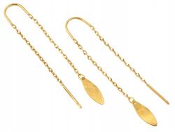 Lovrin Arany fülbevaló 585 14kt hosszú, átfűzős láncocskák levél motívummal 1.16g (Lovrin)