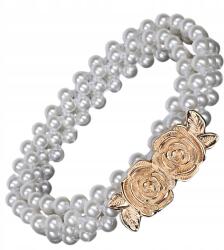 EdiBazzar Női keskeny Öv gyöngy elasztikus gyöngy csat rózsa virág gyöngy fehér (5905884069059)