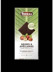 TORRAS , Stevia, Mogyorós étcsokoládé, hozzáadott cukor nélkül, édesítőszerrel, gluténmentes, vegán, 100g