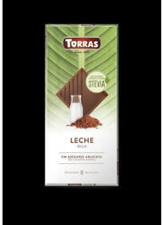 TORRAS , Stevia, Tejcsokoládé tábla, hozzáadott cukor nélkül, édesítőszerrel, gluténmentes, 100g