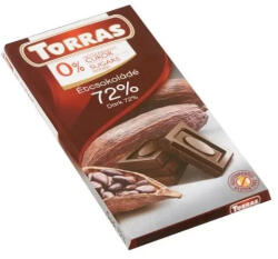 TORRAS , Étcsokoládé tábla, 72%-os kakaótartalommal, hozzáadott cukor nélkül, 75g