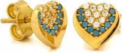 Lovrin Arany fülbevaló 585 szív alakú, fehér és kék cirkónia kövekkel, stekkeres