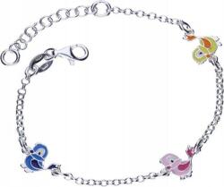 Lovrin Ezüst karkötő 925 színes madárkákkal 3, 51g, divatos madár függőkkel (Lovrin 52329)