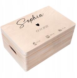 Creative Deco Gravírozott emlékdoboz ajándékba születésre, keresztelőre, születési adatokkal, 30x20x14 cm (JANCDSD130CUSTOMHEARTBMEMBOXFBM)