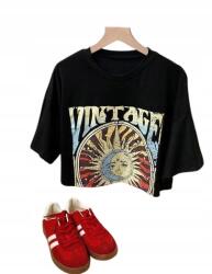 Shein Fekete Felső Sun Vintage Nyomtatással Casual 40/42 1EI