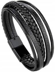  Férfi Bőr Karkötő nemesacél fekete Férjnek ajándék fonott (5905884052341)