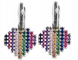 Lovrin Ezüst fülbevaló 925 szív alakú, színes cirkónia kövekkel, szíves, angol kapcsos (Lovrin)