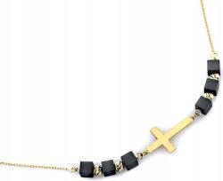 Lovrin Arany nyaklánc 585 kereszt motívummal és hematittal, divatos design, ajándék ötlet, 14 karátos