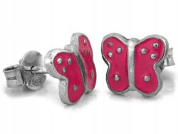 Lovrin Ezüst 925 Rózsaszín Zománcozott Pillangó Fülbevaló 1.10g Ajándéknak Kiváló (62435885)