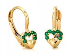 Lovrin Arany fülbevaló 585 14kt angol kapcsos zöld cirkónia köves szívecskék 1.10g (45936758)