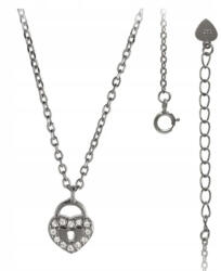 Lovrin Ezüst nyaklánc 925 szív alakú lakattal, 2, 9g, fehér cirkónia kövekkel, ajándéknak (Lovrin43608)