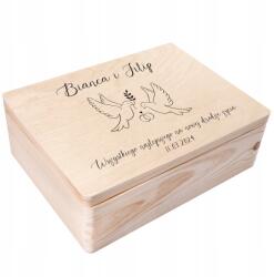 Creative Deco Esküvői ajándékdoboz gravírozással, emlékdoboz esküvőre, borítékok, fényképek tárolására, 40x30 cm (JANCDSD140BCUSTOMWEDDOVESTPTFBM)