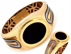 Lovrin Férfi arany kétszínű pecsétgyűrű ovális fekete kővel 585 4.79g R21 (62108446)