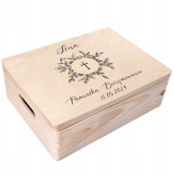 Creative Deco Fából készült doboz elsőáldozásra, emlék az első szentáldozásról, ajándék nyomtatással 40x30 (JANCDSD140CUSTOMCOMCONFCROSSMINFBM)
