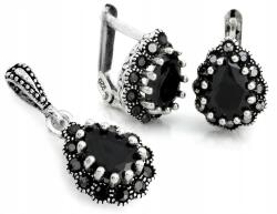 Lovrin Ezüst ékszerszett (925) fülbevalóval és medállal, fekete köves könnycsepp formában (Lovrin)
