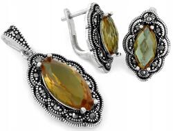 Lovrin Ezüst szett 925 nagy zultanittal, vintage stílusú, oxidált, ajándék (Lovrin)