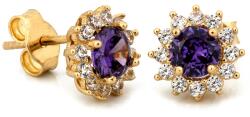 Lovrin Arany fülbevaló 585 kerek virágos, stekkeres, lila kővel