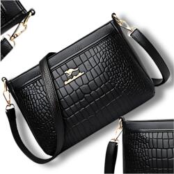 EdiBazzar Fekete Városi Bőrtáska Válltáska Elegáns Steppelt Koffer Cipzárral (Czarna miejska torebka skórzana na ramię)