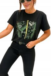  Női póló szívek és pillangók mintával fekete