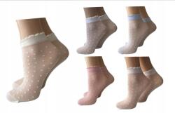  5 Pár Vékony pöttyös, fodros Gyermek Zokni 20 den, 5 Színben