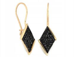 Divatos arany fülbevaló 585-ös karikán, rombusz alakú, fekete cirkóniákkal díszítve, divatos