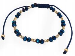 Lovrin Arany színű, zsinóros karkötő 585, kék, gyémántcsiszolású golyókkal, 14 karátos (Lovrin)