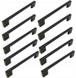 B&B 10 x Fekete bútorfogantyú 128 mm fém fogantyú szekrényhez, konyhabútorhoz (Z10 U107 L128 CZ)