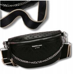 EdiBazzar Fekete bőr övtáska válltáska láncos elegáns steppelt tasak (Czarna torebka skórzana na ramię damska)