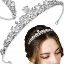 EdiBazzar Diadém, gazdagon díszített ezüst színű hajdísz, kristály korona, menyasszonyi tiara (Srebrna tiara ślubna ozdobna korona)