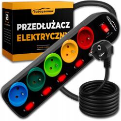  Hálózati Elosztó Hosszabbító 5 aljzattal Földeléssel Kapcsolóval 2m (Mocny przedłużacz elektryczny Auto Gamma)