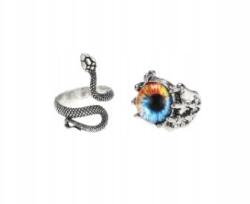 gyűrű kígyó szem szín ezüst ő és ő 2 db